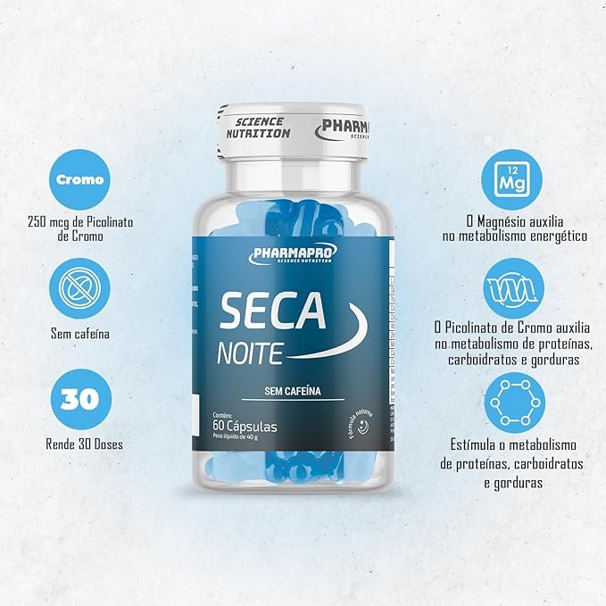 Termogenico Noite Sem Cafeina Pote 60 Cáps Noturna Picolinato de Cromo Triptofano Coenzima Q10 Carnitina Vitamina B6